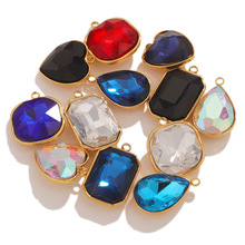 不锈钢玻璃水晶吊坠  海蓝色彩色宝石 钛钢吊坠项链 DIY饰品配件