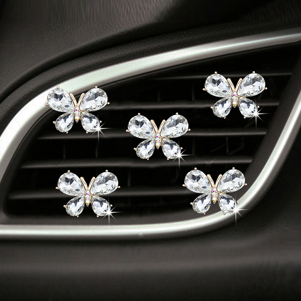 5 pezzi di piccole clip decorative per aria condizionata a forma di farfalla, in cristallo lucido, per bocchette di ventilazione dell'auto e interni_voghion.com