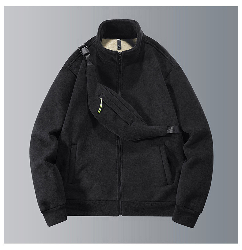 Men's Clothing Men's autumn and winter new polar fleece thick warm suit loose stand collar jacket fashionable and casual complete set_voghion.com