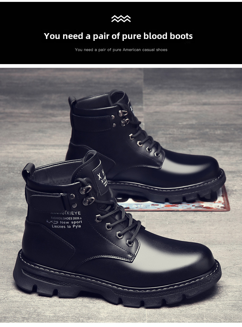 Martin Boots Herren Frühjahr 2024 Neue High-Top-Arbeitsstiefel im britischen Stil Schwarze Motorradstiefel aus Leder Frühling und Herbst Freizeitschuhe aus Leder_voghion.com