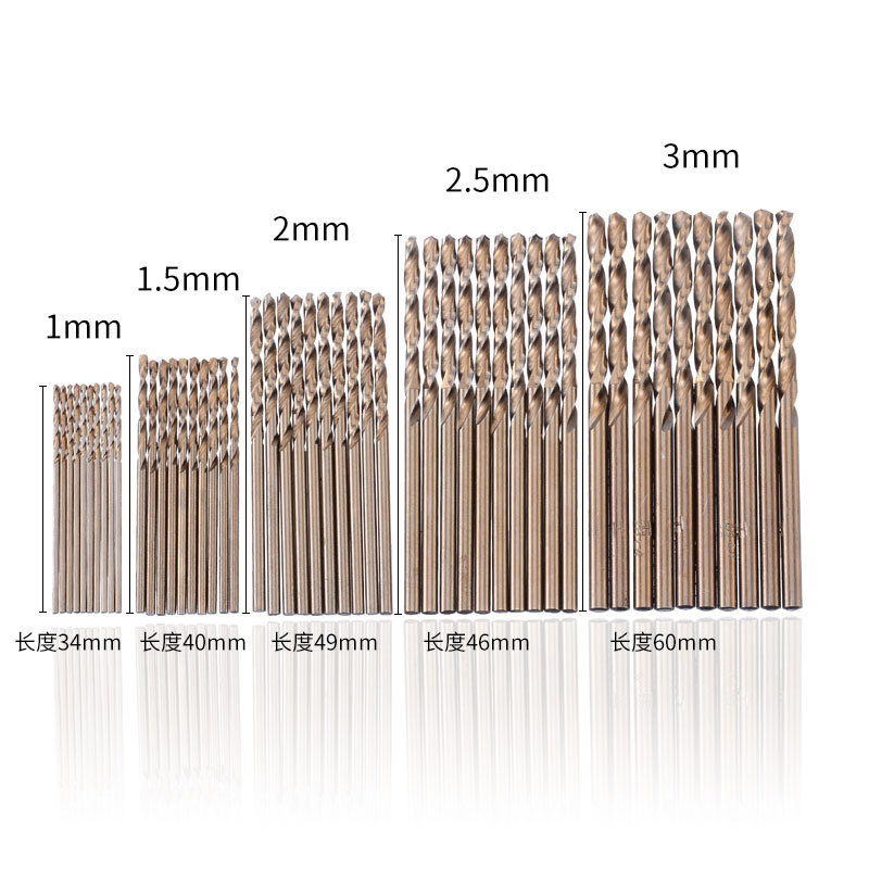 Broca helicoidal de acero rápido de vástago recto de 1 mm a 3 mm, transfronteriza, de 50 piezas, con recubrimiento amarillo y cobalto, totalmente rectificada.