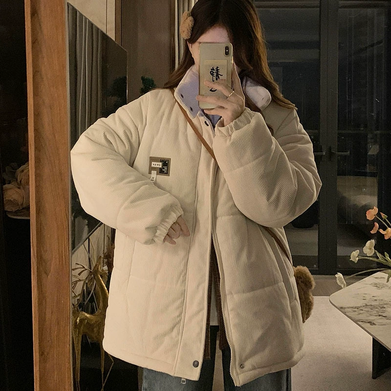 Corduroy winter keep warm down jacket for students, Korean style, increased thickness, for beloved