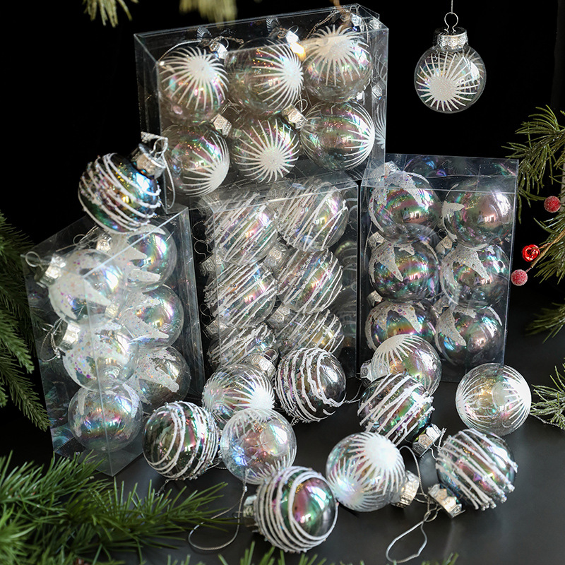 Bola de Navidad de plástico 6CM polvo adhesivo transparente esquinilla colgante de árbol de Navidad paquete de caja hueco decoración de bola colgante