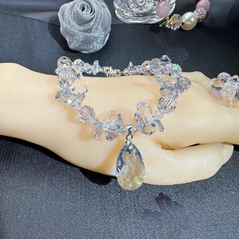 Luxurious High-End Blue Charm Bracelet Water Drop Heart Bell Style Austrian Imported Crystal Moonlight White Moon Bow