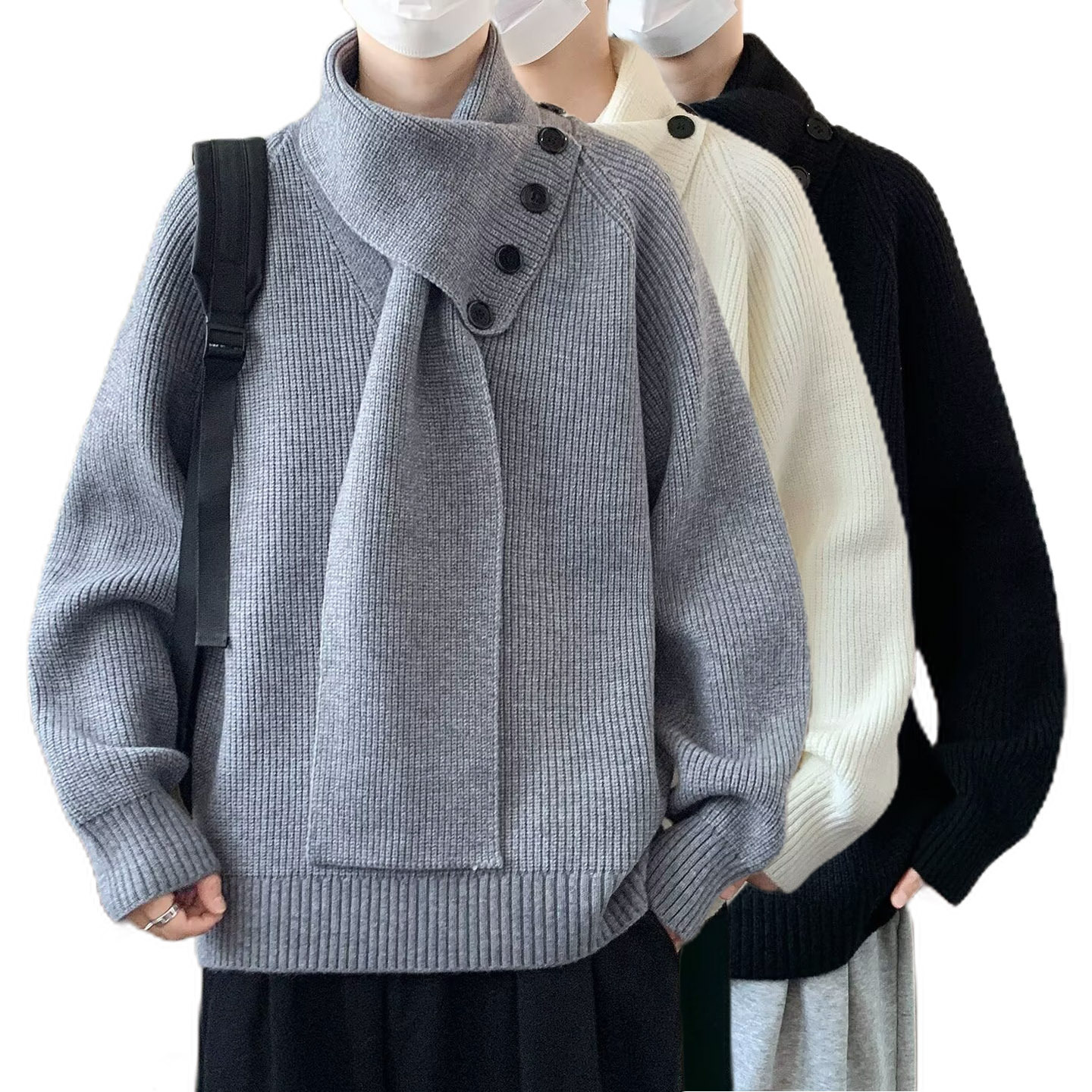 Explosiones transfronterizas de tamaño europeo de diseño de turbillo de tamaño grande sensación de camisa de punto suéter masculino botón de alta sensación otoño invierno fábrica al por mayor