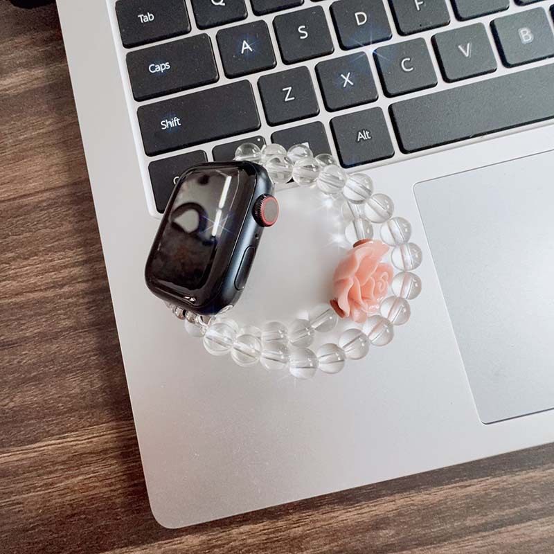 Smart Watch Strap Suitable for iWatch a Big Rose Flower Cute Fashionable Beaded Ladies Elegant Elastic Strap