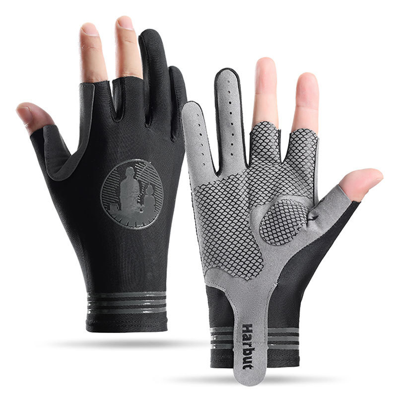 Guantes de pesca para hombres de verano al aire libre de pesca de hielo transpirable movimiento de dedos expuestos protector solar antideslizante elástico luya guantes de tres dedos