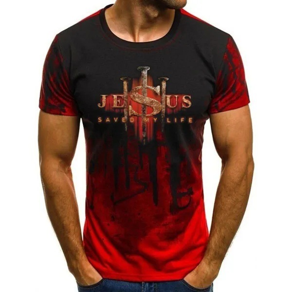 Pascua Jesús gradiente lema 3D impresión verano casual suelto cuello redondo manga corta hombro transpirable camiseta para hombre