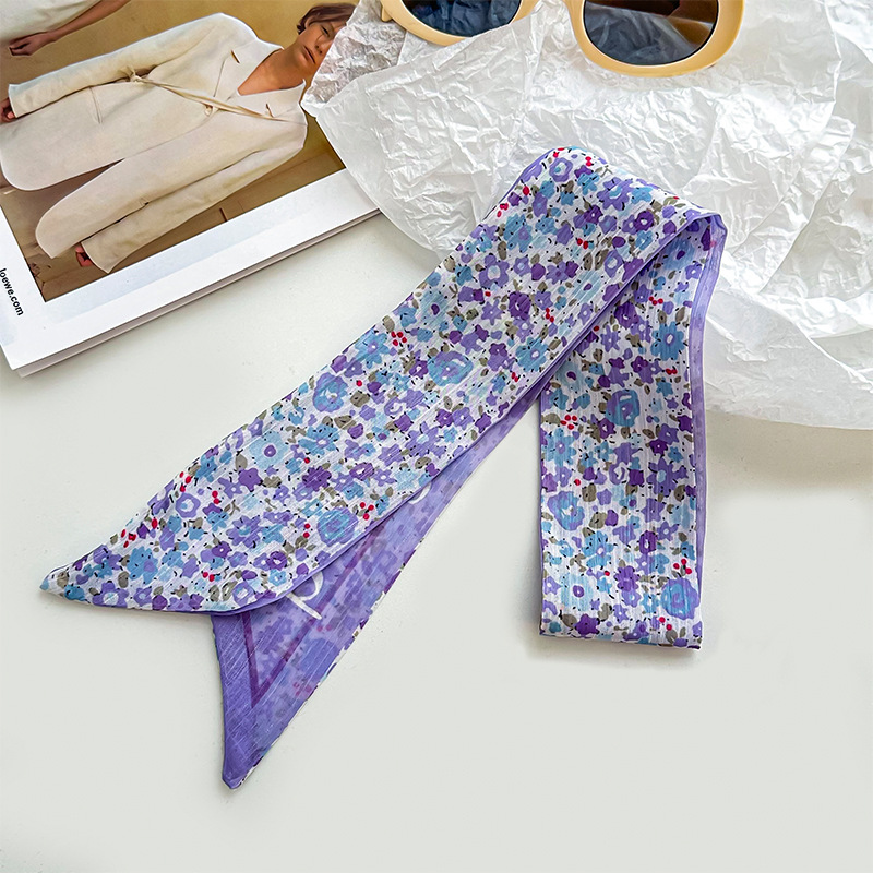 Bufanda de seda, atmósfera coreana, nuevo estilo, floral, pequeño, pañuelo fresco, cinturón para el cabello, bufanda decorativa, cinturón multiusos, bolsa atada, serpentina