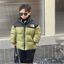 22冬新款中小童男女童韓國童裝軍綠拼色手塞棉短款棉服外套