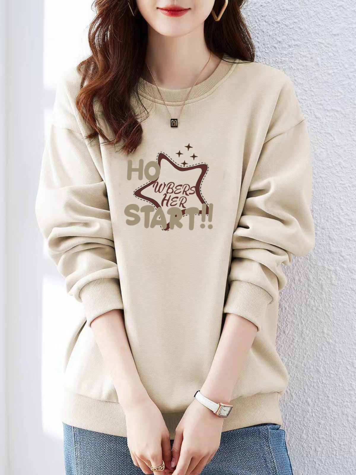Shandong Jimo Big Brand Bargain Cotton Sweatshirt for Women, New Spring and Autumn Casual Versatile Printed Loose Thin Top