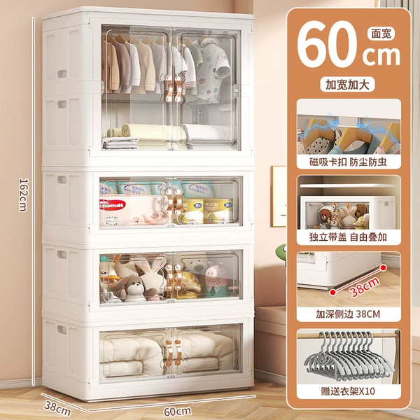White-60 face width-1 layer of wardrobe+3 layer storage box [Give 10 hanger]