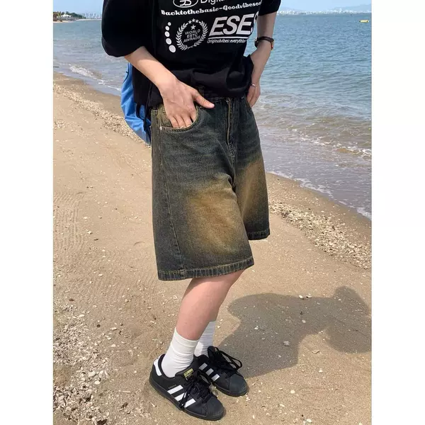 Trendy American Retro Denim Cropped Pants Japanese Style Casual Simple New Brandless Popular Harajuku Ins