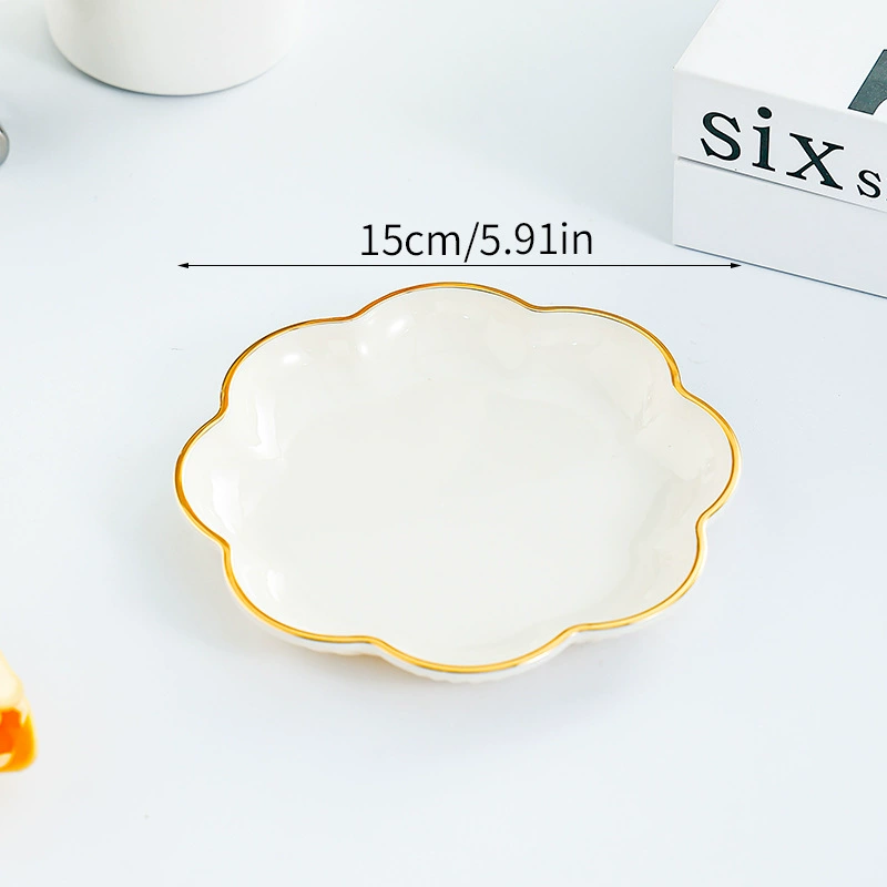 Чашка-филигрань из bone china с цветочным рисунком (Tuchi), тарелки-под snack-товары с золотым ободком, один набор или 4/6 шт с подставкой
