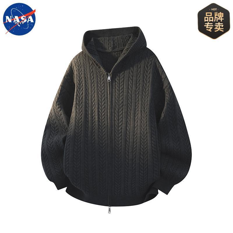 NASA品牌秋冬季肌理感开衫连帽毛衣男女情侣休闲简约百搭宽松外套|undefined