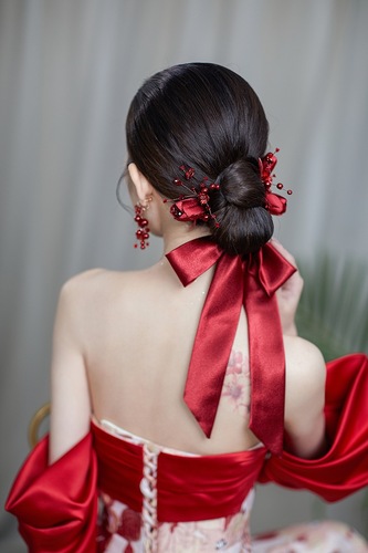 Chinese Wedding Bride headdress fairy princess hair accessories wine red tulips crystal flower head hair band toast dress hair Chinese dress accessories