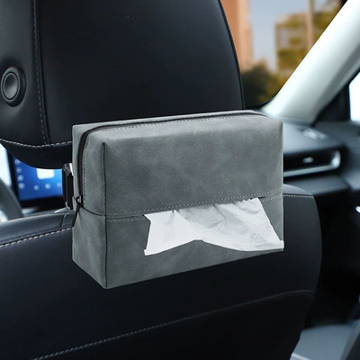 for seat backs, car armrest boxes, Car tissue box/set - gunmetal-gray-suedetissue-bag-one-piece