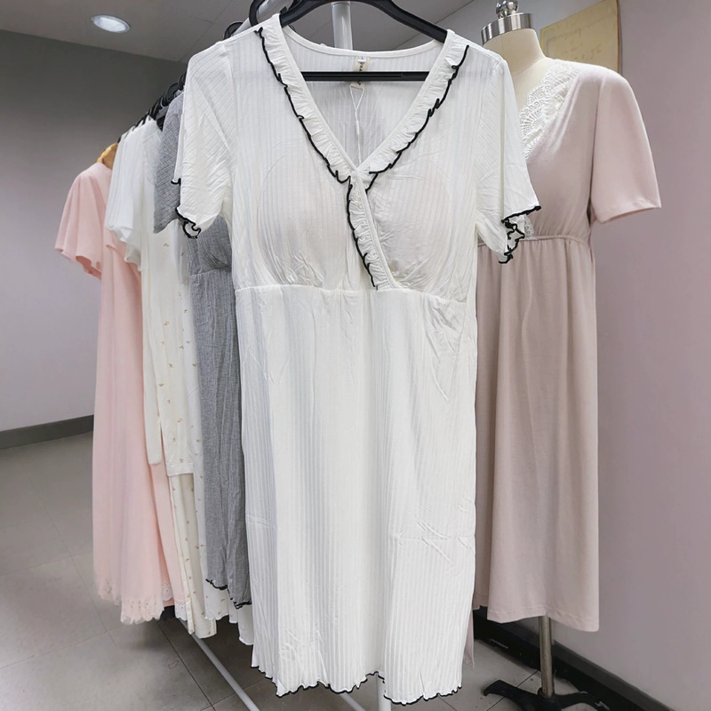 6176 in Stock 88123 Cross-Border Foreign Trade Maternity Nightgown Summer Pure Cotton Thin Short-Sleeve Nursing Dress with Chest Pads 6176 in Stock 88123 Cross-Border Foreign Trade Maternity Nightgown Summer Pure Cotton Thin Short-Sleeve Nursing Dress with Chest Pads