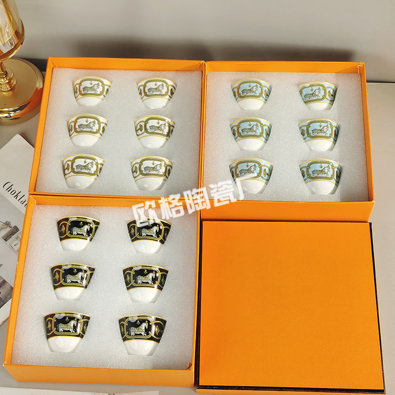 Cross-border Light Luxury Simple European Style Ceramic H-home Turkey Series Six Small Tea Cup Phnom Penh Living Room Office Tea Cup