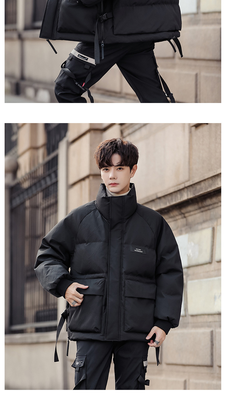 Vêtements pour hommes Veste d'hiver décontractée en coton et soie pour hommes épaissie 2023 nouveau style hiver ample marque tendance col montant veste courte pour hommes_voghion.com