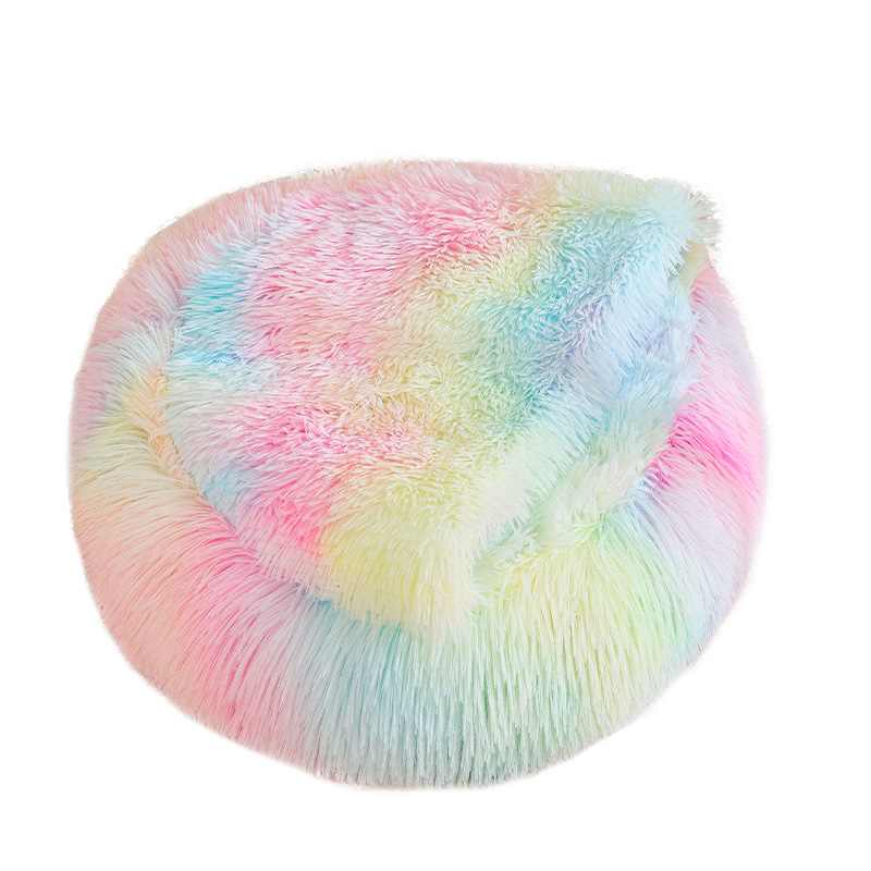2024 otoño e invierno cálido nido para gatos sueño redondo color arco iris felpa nido para mascotas cuatro estaciones perreras generales al por mayor