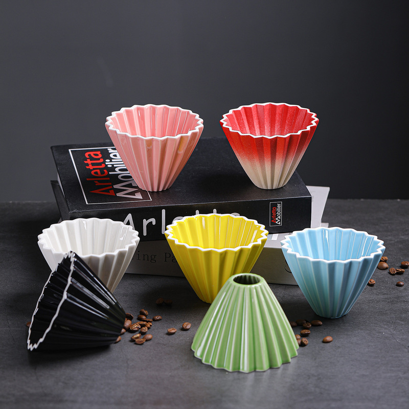 Colorful Conical Ceramic Origami-Style Coffee Drip Filter Cup, Hand-Brewed Coffee Drip Filter Funnel, Filtration Equipment Colorful Conical Ceramic Origami-Style Coffee Drip Filter Cup, Hand-Brewed Coffee Drip Filter Funnel, Filtration Equipment