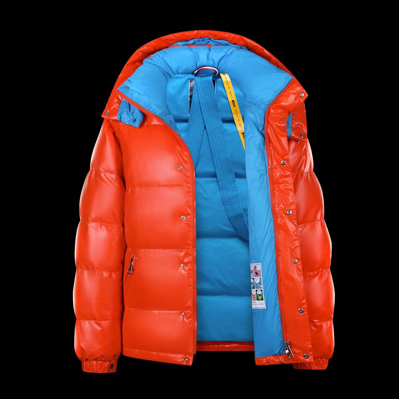 2024 New Men's White Duck Down Jacket Men's Warm Trendy Brand Bright Short Thickened Hooded Jacket Orange