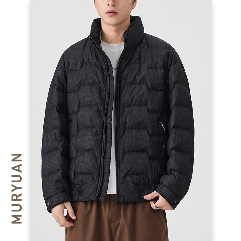 Muyuan Men's Winter New Plaid Textured down Jacket Men's 90 White Duck down Thickened Stand Collar Jacket