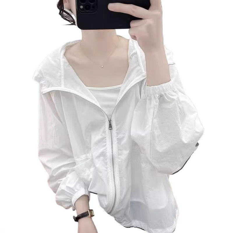 夏薄いフード付きルーズ日焼け止め服女性のための 2025 韓国スタイルの新しい多用途トップ日焼け止めカーディガン多用途ジャケット|undefined