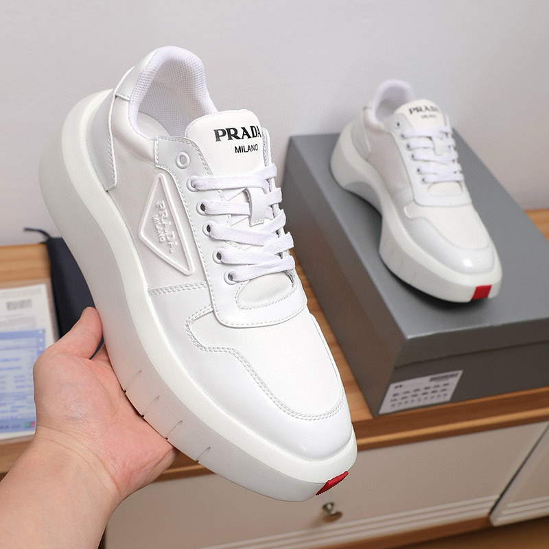 欧洲站厚底增高老爹鞋真皮透气三角标男鞋松糕底小白鞋时尚休闲鞋