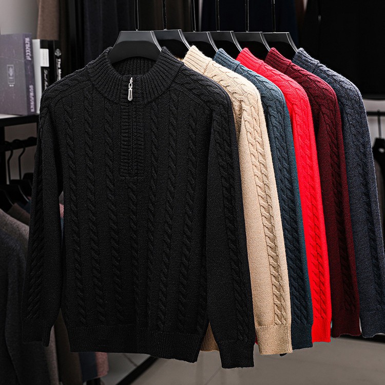 Suéter de Punto con Media Cremallera para Hombre de Acrílico y Poliéster, Cálido y Elástico, para Otoño e Invierno