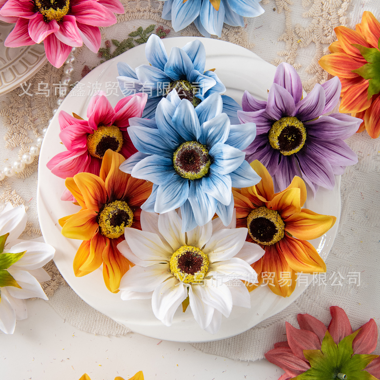 Artificial Flowers New Sunflower Sunflower Garland Material Fragrance Packaging Decorative Fabric Flower Head Cross-Border Manufacturer Wholesale