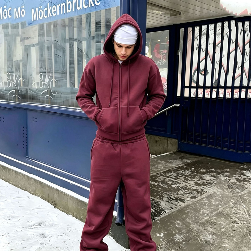 Cross-border foreign trade, American-style fashion, solid-color zip-up sweatshirt and wide-leg pants set, casual high-street hip-hop trendy outfit, wholesale Cross-border foreign trade, American-style fashion, solid-color zip-up sweatshirt and wide-leg pants set, casual high-street hip-hop trendy outfit, wholesale