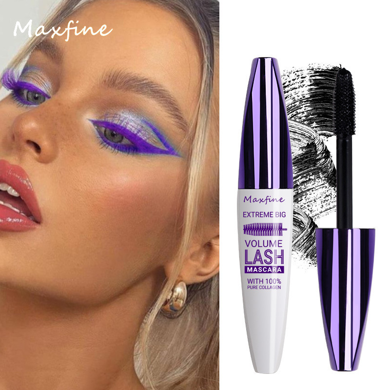 Cross-Border New Product: Purple Glossy Cap, Short Round Flat Head, Olive Mascara Tube, Thick Rod, Crescent-Shaped, Volumizing and Color-Enhancing Mascara