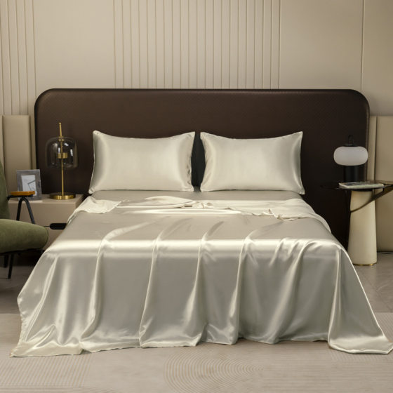 Cross-border foreign trade solid color dyed imitation silk four-piece European and American simple bed sheet bed hat pillowcase bedding