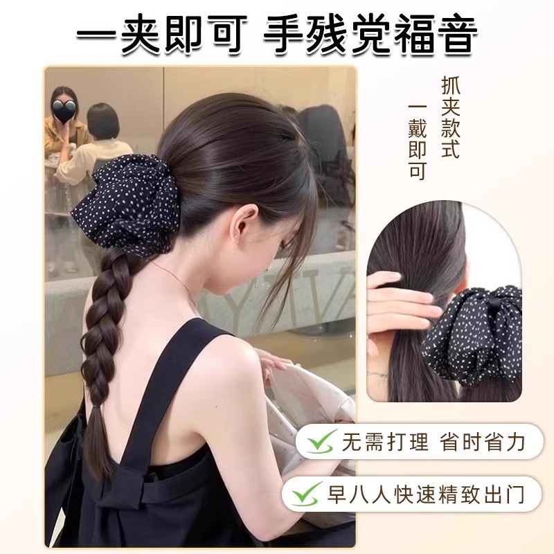 Coleta Falsa Trenzada con Moño y Pinza Fibra de Alta Temperatura con Pinza de Garra para Mujer