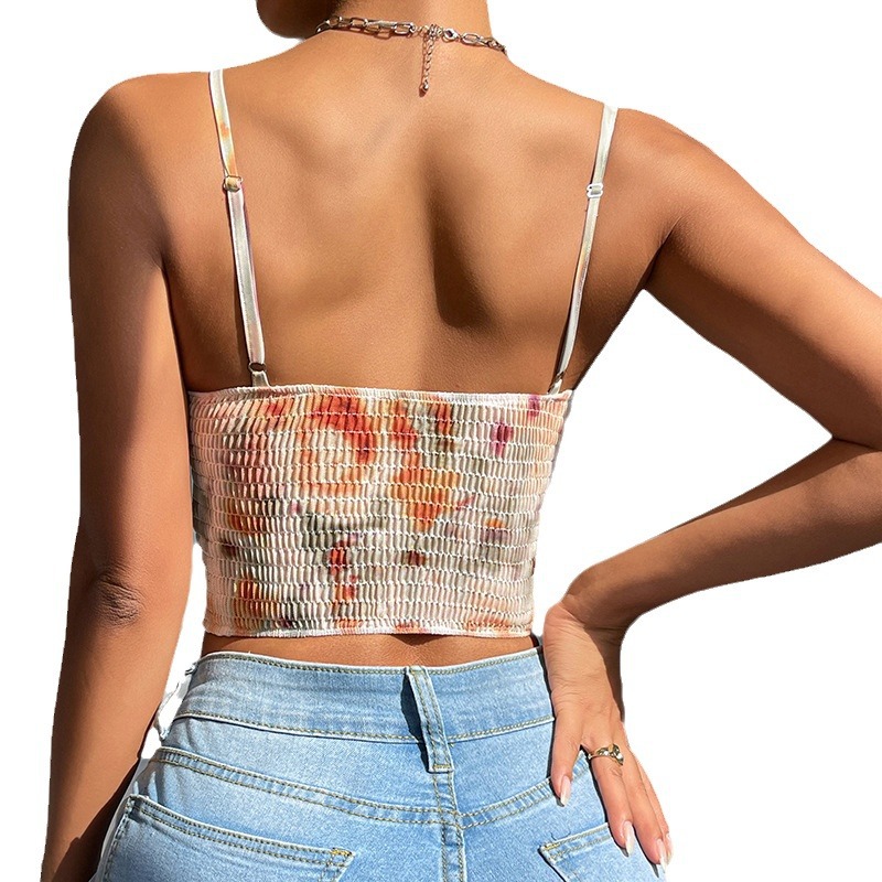 Sexy corsé de espina de pescado transfronterizo europeo y americano francés retro chaleco estampado de moda cabestrillo chica caliente top nuevo