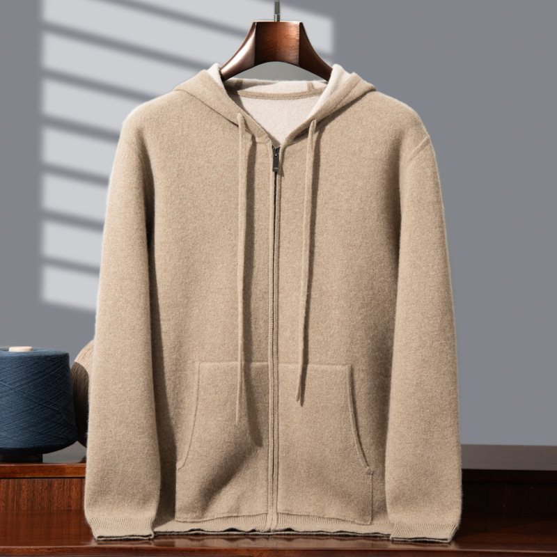 Autumn and Winter New Zipper Hooded Cashmere Cardigan Men's Fashionable Warm Thickened Top Loose All-match Knitted Jacket