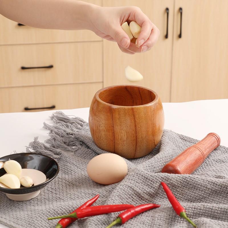 Household Wooden Jujube Traditional Garlic Pounder Garlic Mortar Jar Manual Manufacturer Garlic Pounder Garlic Paste Grinder Standard
