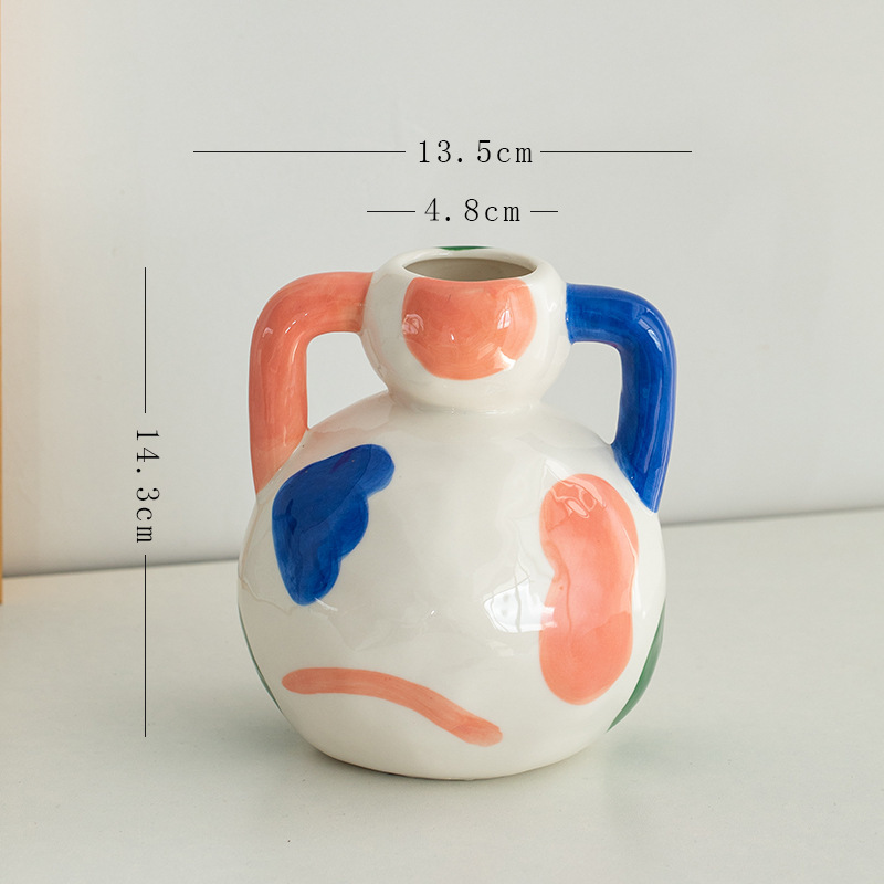 手描きのシンプルでモダンなカラフルなセラミック装飾ドライフラワー水耕花瓶リビングルームデスクトップフラワーアレンジメントホームデコレーション|undefined