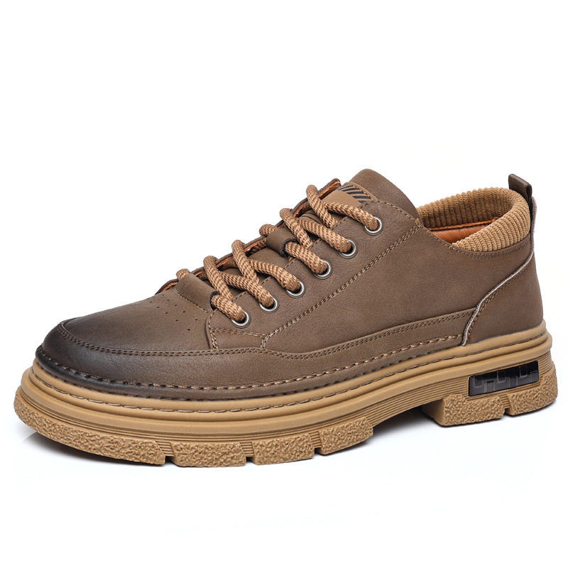 Giày da nam đế dày phong cách retro, mũi tròn, thủ công, đa năng — PZ6665 Kaki, PZ6665 màu đen