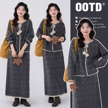 孕妇装2025秋冬新款韩版时尚系带开衫+半身裙  孕妇套装