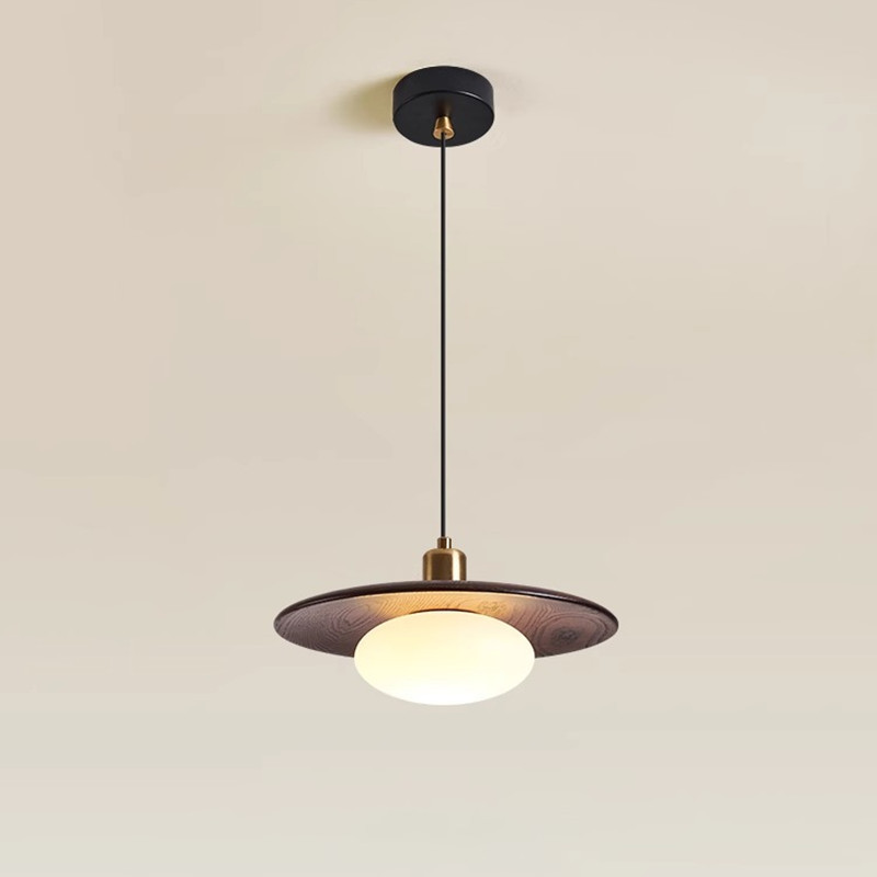 Creative wooden flying saucer dining room chandelier, bedroom bedside lamp, Japanese retro walnut color, inn tea room bar counter lamp