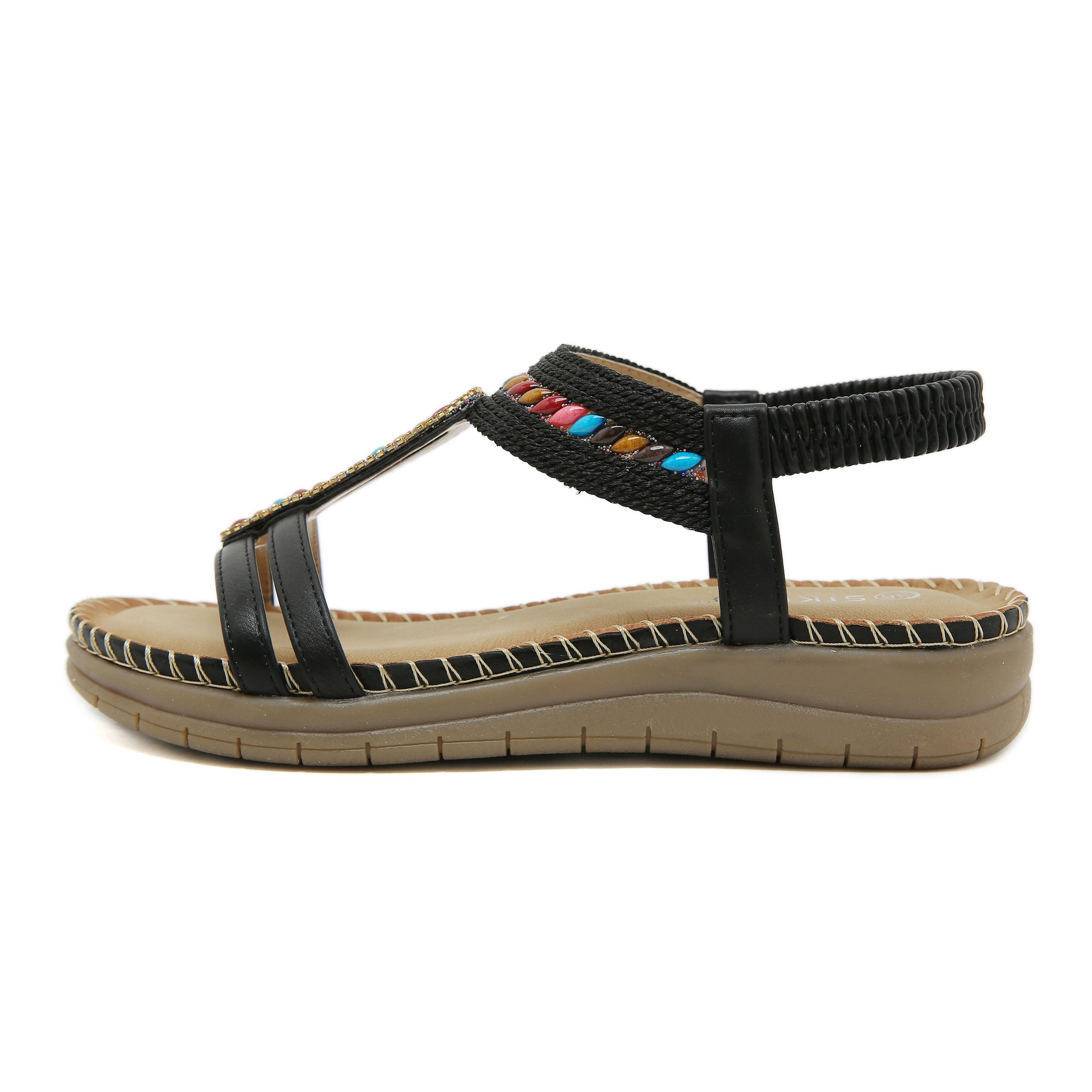 5012-8 Nueva 2025 bohemia sandalias de diamante casuales cómodas de látex masaje suela gruesa zapatos planos grandes