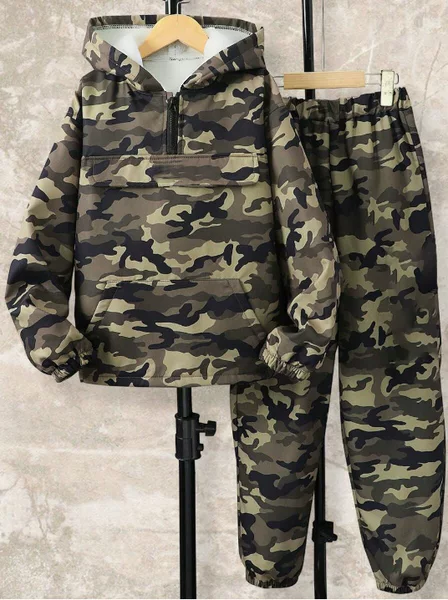 Ym167 Autumn and Winter New Camouflage Fashion Children's Clothing Trend Pullover Camouflage Sweatshirt Pants Suit Two-Piece Set for Men
