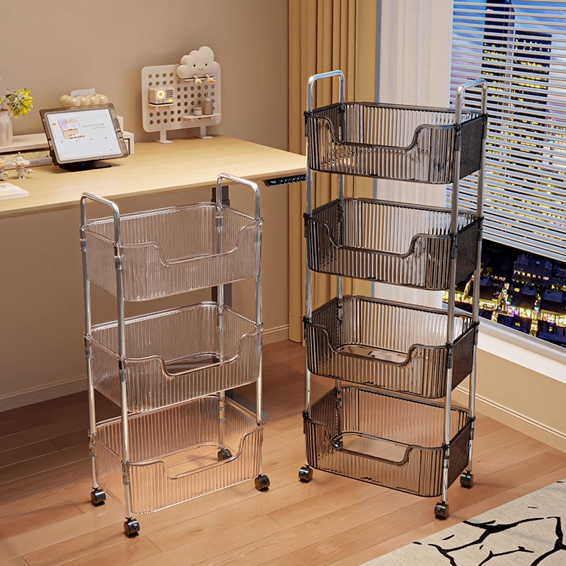 Acrylic Snack Rack Floor-Standing Multi-Layer Movable Trolley Cosmetics Cabinet Bedroom Living Room Storage Rack