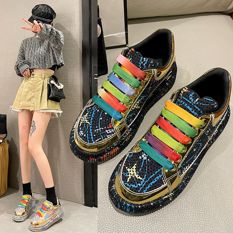 European Style Colorful Women's Shoes 2026 Early Spring New Model Full Rhinestone Fashion Versatile Thick-Soled Casual Sports Sneakers European Style Colorful Women's Shoes 2026 Early Spring New Model Full Rhinestone Fashion Versatile Thick-Soled Casual Sports Sneakers