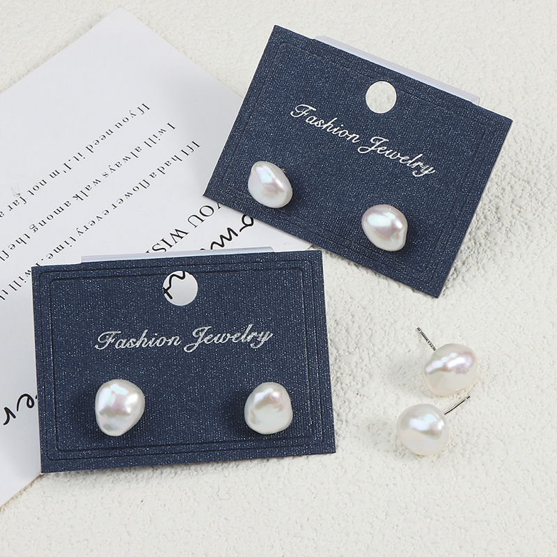 飽滿小石頭碎銀子天然淡水珍珠耳釘巴洛克通體925銀針8-9mm無核