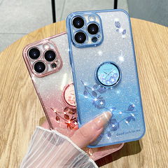 漸變永生花支架掛繩保護套適用iPhone15promax蘋果14PlusXR手機殼