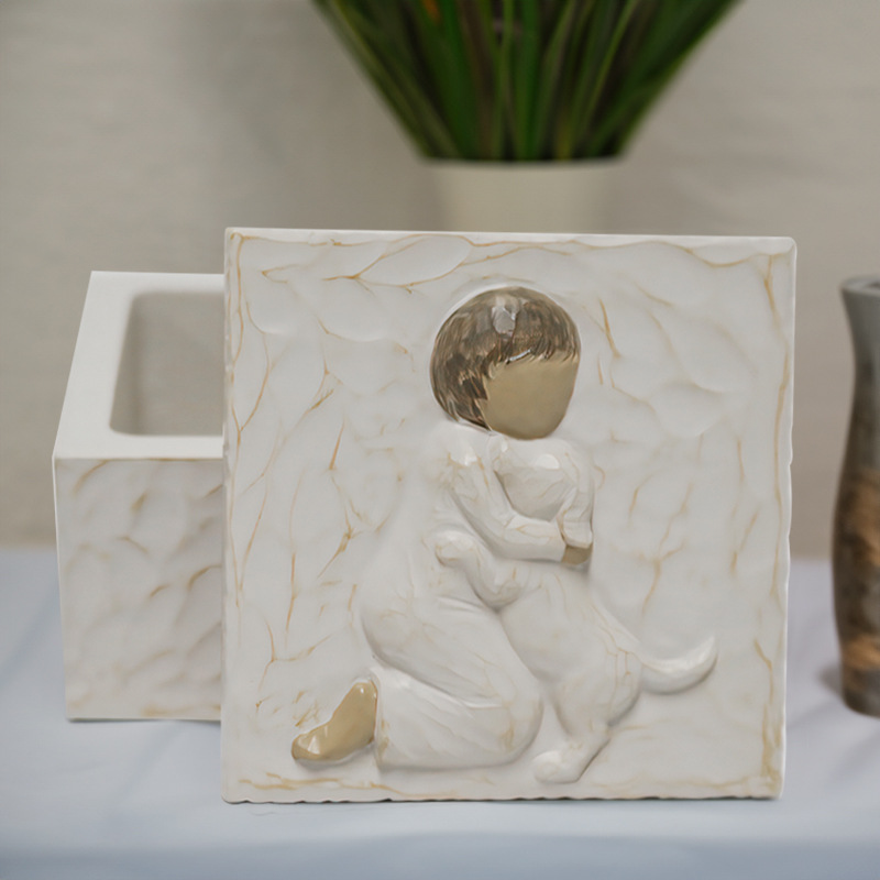  New Product Resin Animal Pet Urn Angel Dog Cat Commemorative Fire Universal Funeral Coffin Box